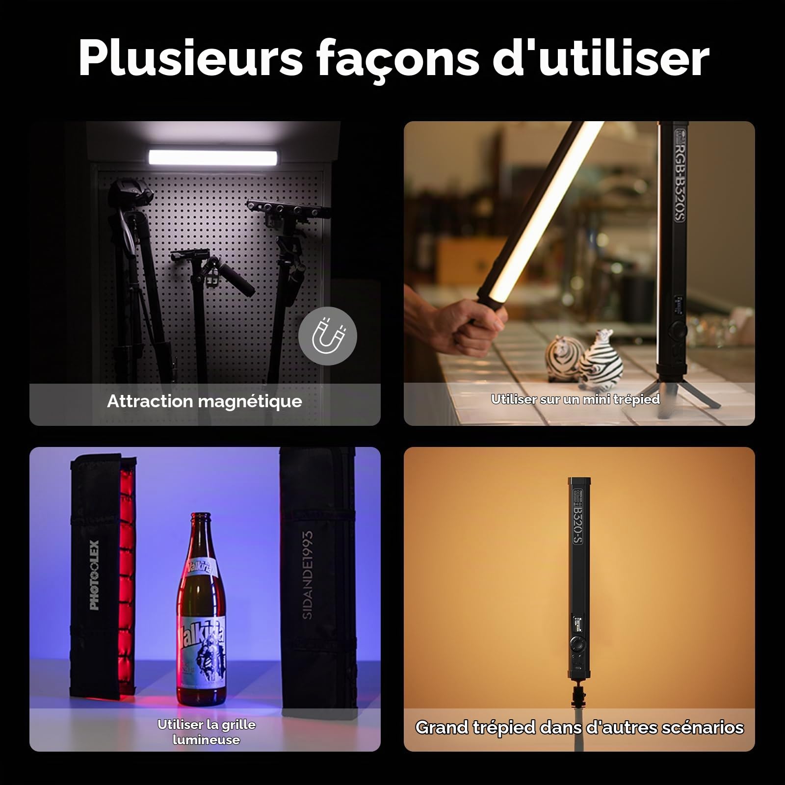 PHOTOOLEX RGB Bâton Lumineux Vidéo LED, Magnétique Portable pour Photo