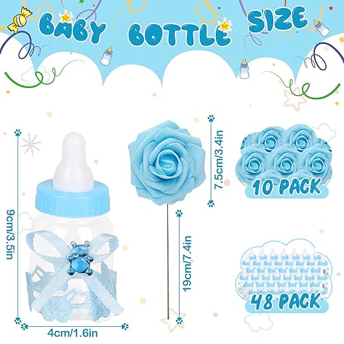 Miniatura 3 de MACTING Biberón para recuerdos de baby shower, 4docenas de mini botellas de dulces con 10 flores artificiales para niños y niñas, decoración de