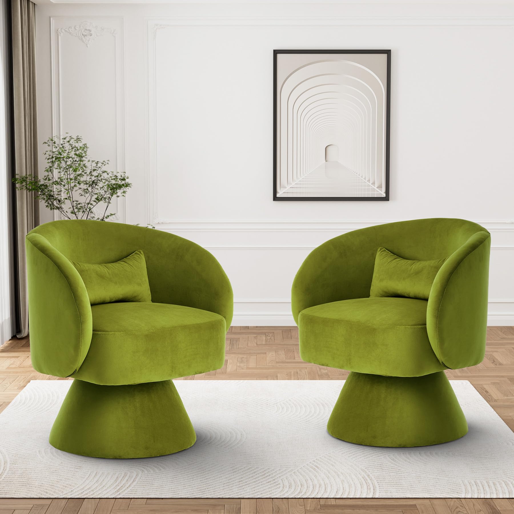 Nolohoo Swivel Barrel Chair Set of 2, Comfy 360°Round Swivel Chairs, Upholstered Cozy Small Barrel Chair Modern Single Velvet Armchair for Bedroom