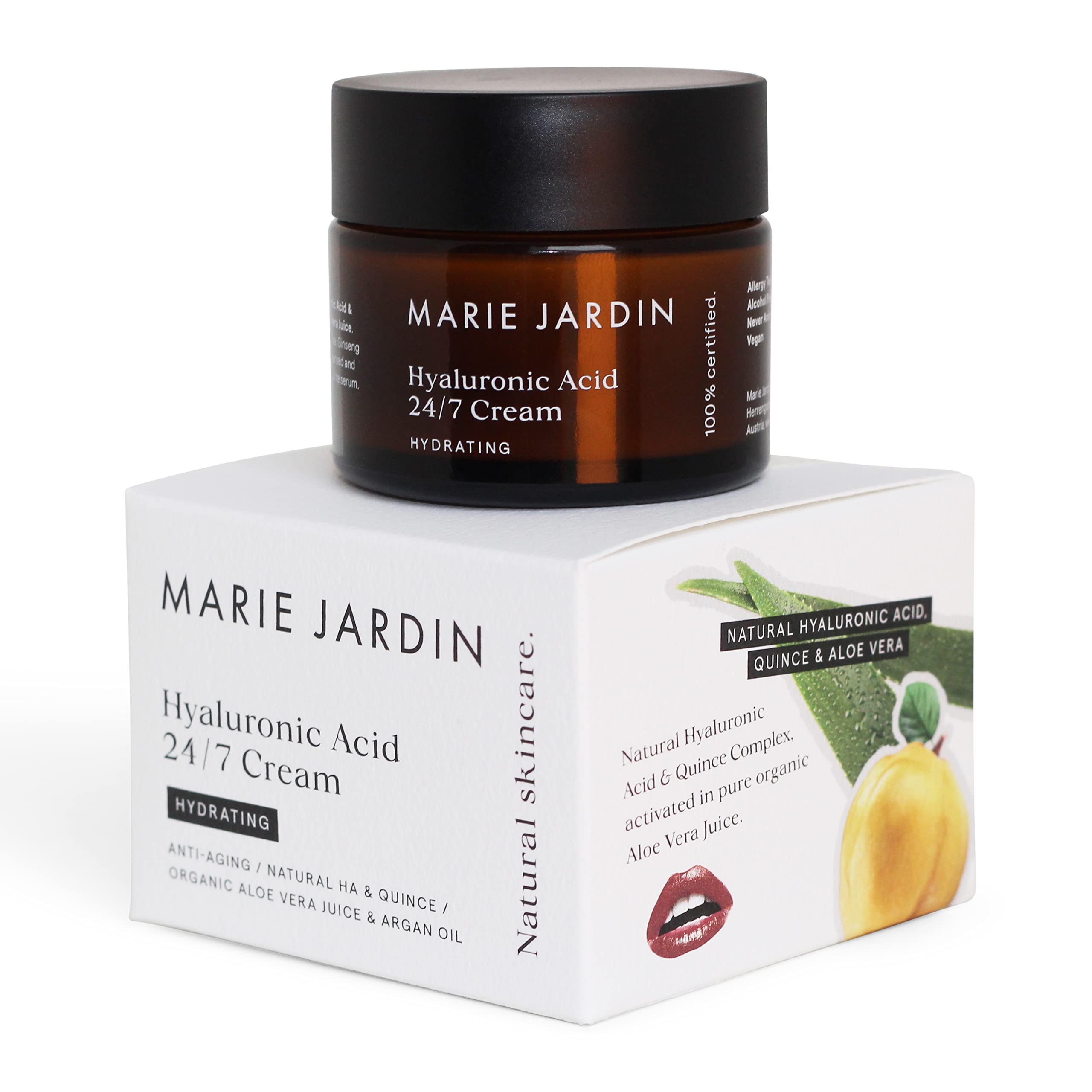 MARIE JARDIN – krem hialuronowy 50 ml, krem nawilżający z aloesem i pigwą, krem na dzień i na noc, naturalny kosmetyk do twarzy, szyi, dekoltu, oczu – przeciwzmarszczkowy, dla kobiet i mężczyzn (2)