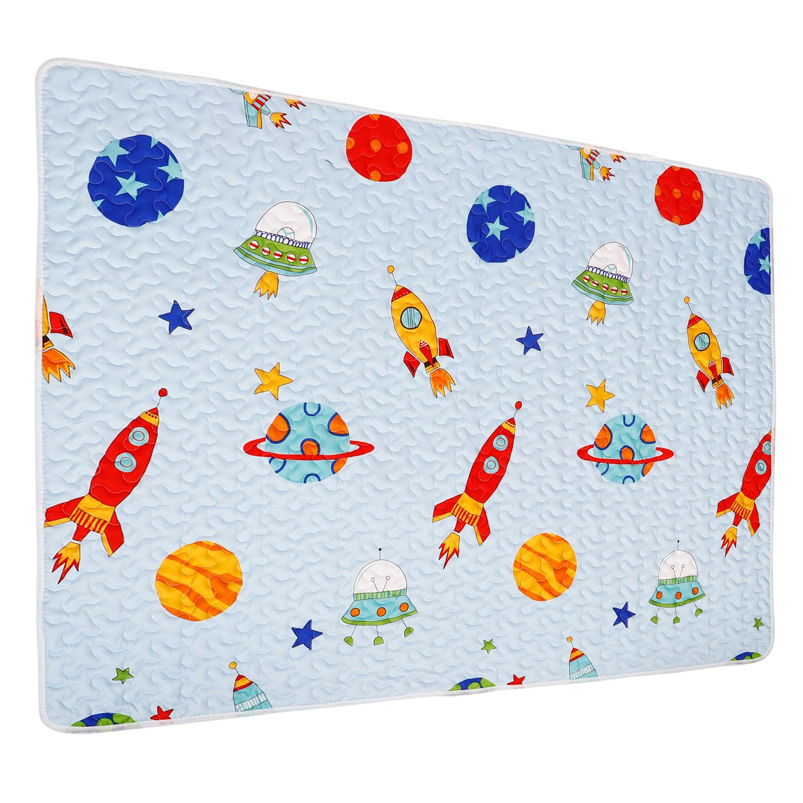 Tapis D’éveil Bébé 100x130 Cm en Coton Bleu Tapis de Sol Anti-éclaboussures pour Chaise Haute Doux et Confortable pour Activités D’intérieur et Extérieur