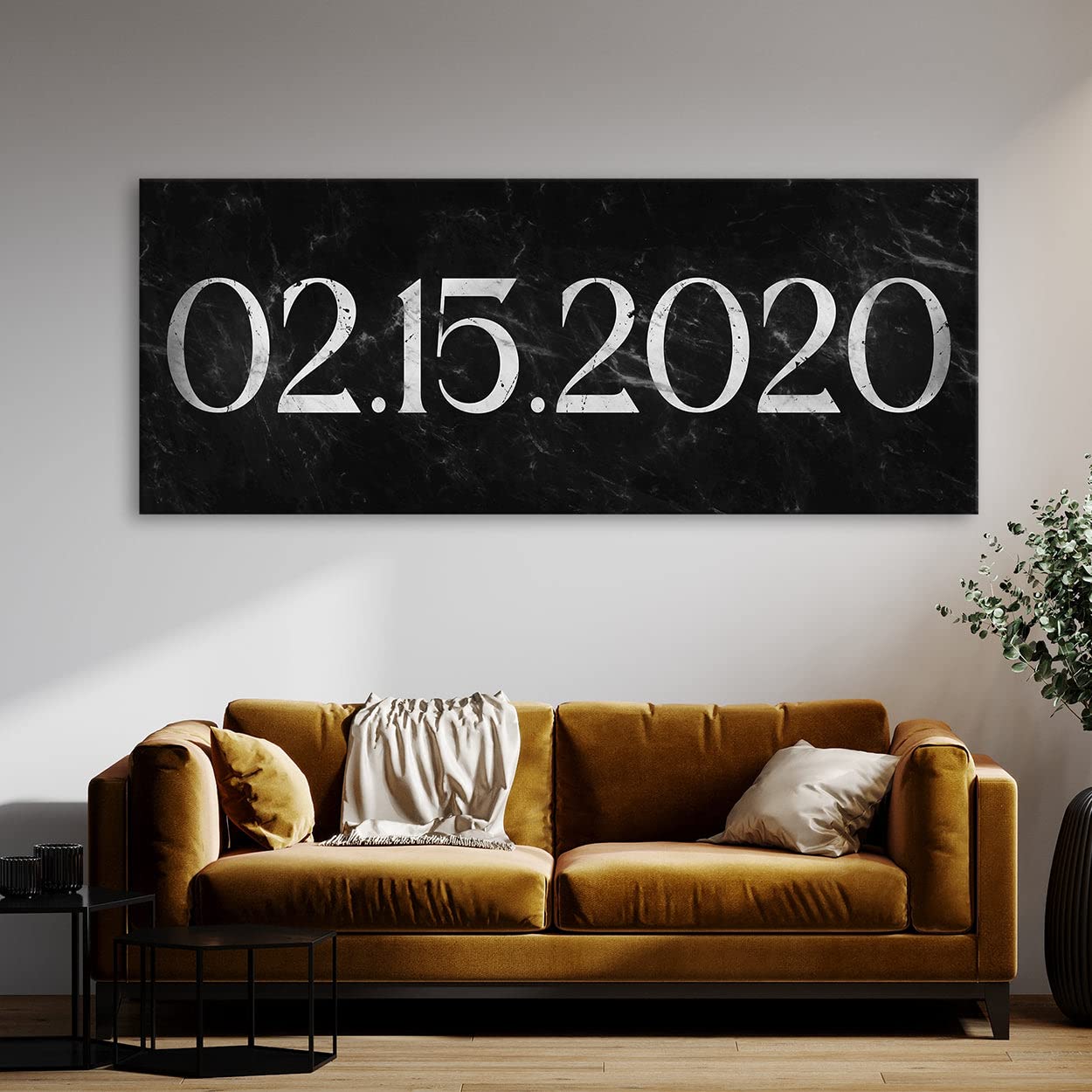 Cartel personalizado de mármol negro con fecha de aniversario, lienzo personalizado, decoración del hogar, póster de pared, pintura pequeña de 20 x 8 pulgadas, lienzo de sentido