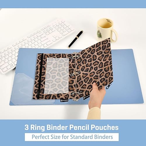 Miniatura 5 de Estuche para lápices de leopardo negro para carpeta de 3 anillas, bolsa de papelería transparente para organizadores, oficina, suministros diarios