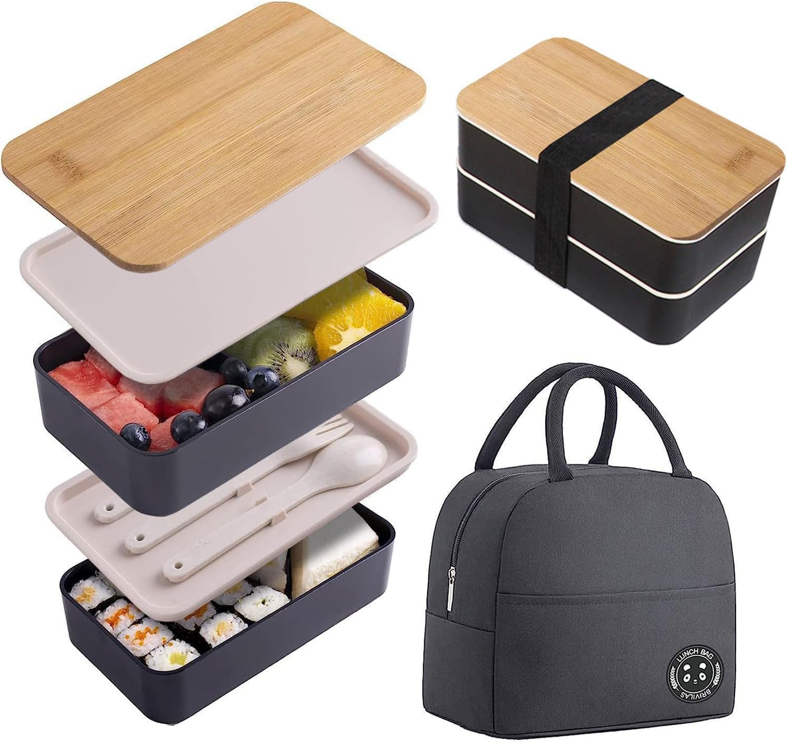 Japanese Lid Bentos Box Double Layer Stackable Lunch Container with Utensils and Compartments for School Lid Lunch Box