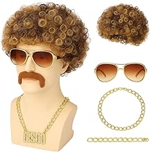 Balinco Afro Set - Curly Wig with Moustache Glasses & Necklace | Complete Party Costume for Carnival Fancy Dress Halloween & Cosplay | Unisex Fancy Dress for Adults & Children