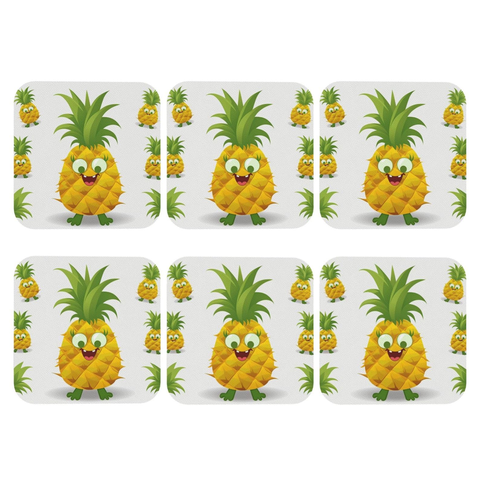 6pcs Leather Coasters for Drinks, Pineapple Drink Coasters for Tabletop Protection, 4" Cup Coasters for Coffee Table Decor, Non-Slip Drinking Cup Mat for Hot Or Cold Drink