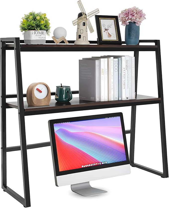 ITHWIU 2Tier Multipurpose Solid Wood Desktop Hutch Shelf