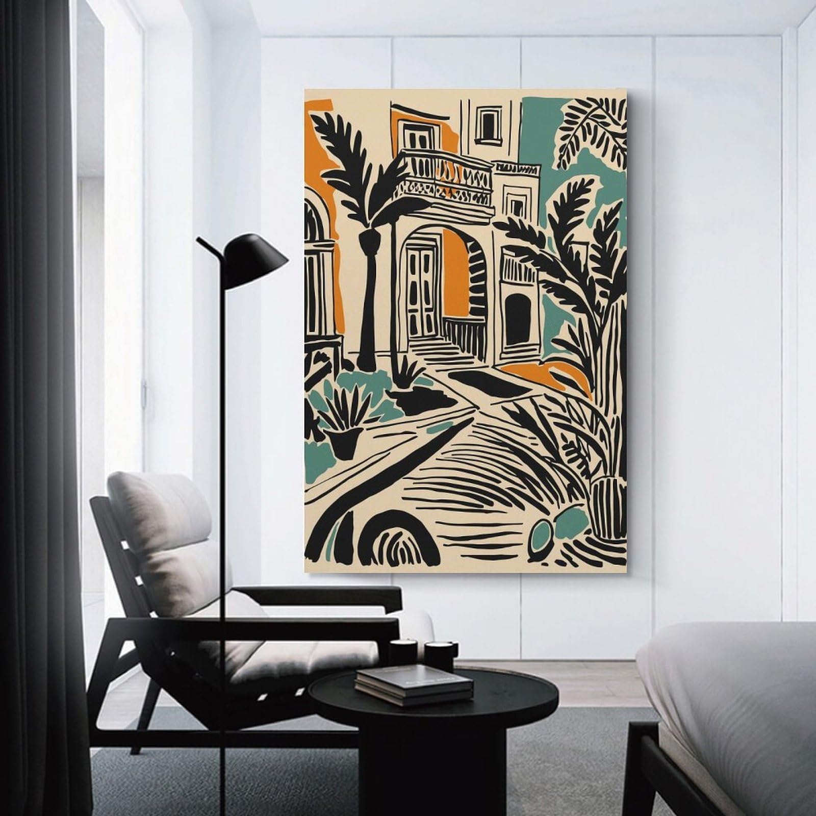 Junmoney Tropical Courtyard with Balcony Wall Art Print 20x30inch(50x75cm), for Home, Office, Studio Or Guest Room, A Flexible Wall Accent for Shared Spaces