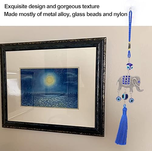 Miniatura 2 de Adorno colgante de coche de mal de ojo, adorno azul turco para colgar en la pared con diamantes de imitación, colgante de elefante y borlas, adorno