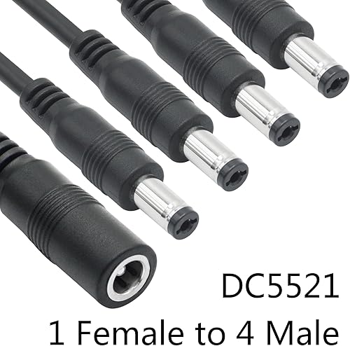 Miniatura 2 de 2 cables divisor en Y de alimentación de CC, 18 pulgadas de CC de 0.217 in x 0.083 in, 1 hembra a 4 machos, cable divisor de fuente de alimentación