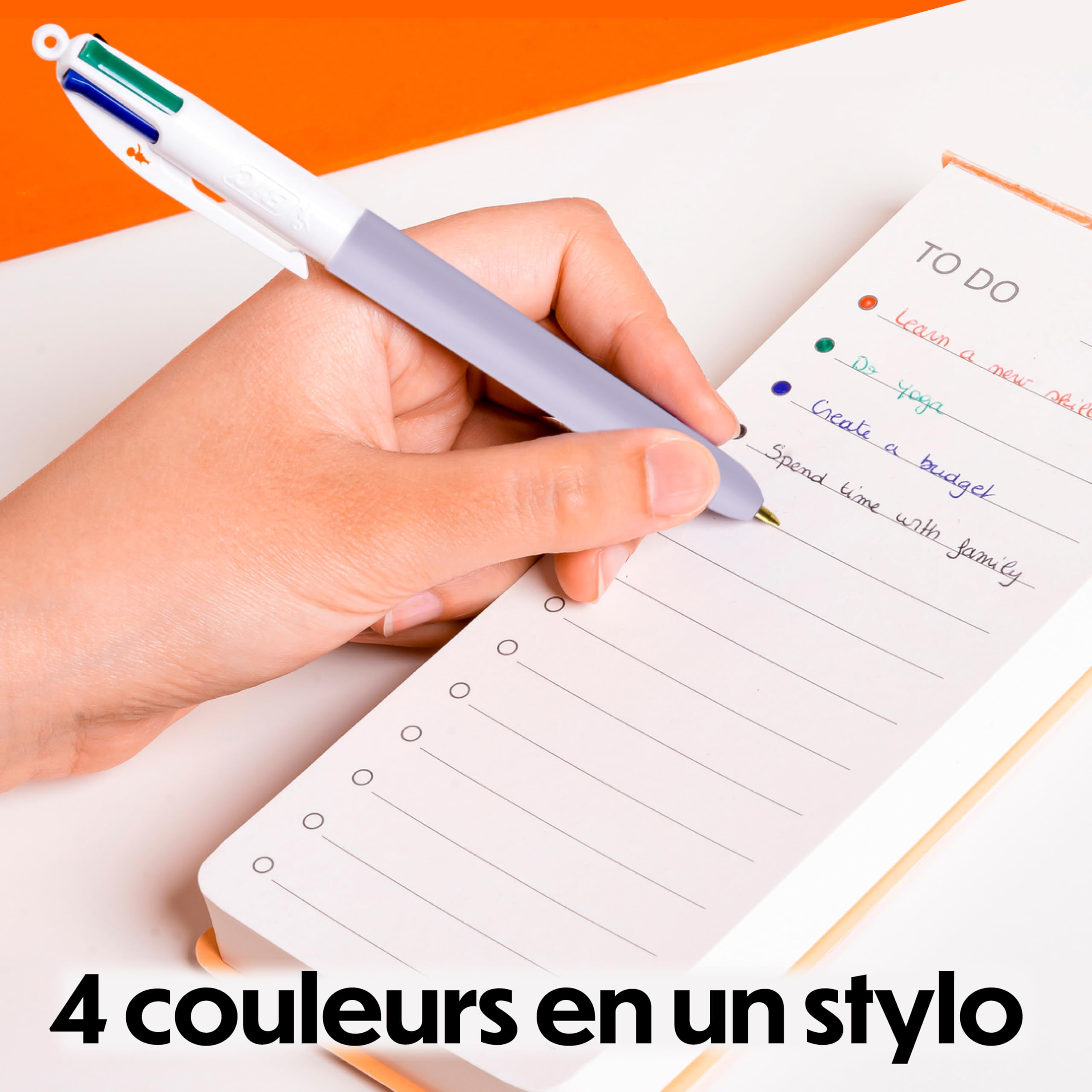 BIC 4 Couleurs Le Bar à Couleurs Stylos-Bille Rétractables à Pointe Moyenne (1,0 mm) Corps Uni - Couleurs Assorties, Coffret de 12