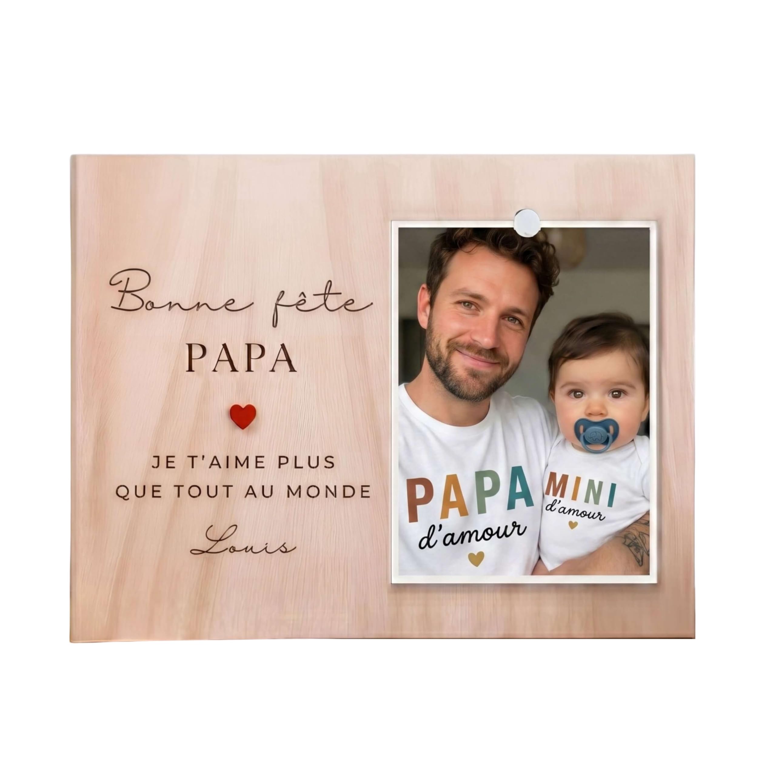 cadre photo personnalisé pour une 1ère fête des pères, idée cadeau fête des pères personnalisé, bonne fête papa, bois gravé, souvenir papa