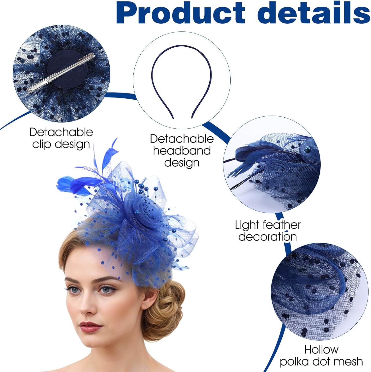 6 PCS Women's Fascinators - Elegant Vintage Style Fascinators Hats for Women Tea Party with Feathers, Mesh and Flowers in 6 Colors for Derby, Weddings, Cocktail Events Multicolor - Image 3