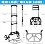 Chariot à main pliant Portable Chariot pliable à main à bagages en aluminium Dolly Cart Push Truck Noir Charge maximale 180 lbs, avec cordon noir Bungee, poignée télescopique, roues en caoutchouc avec roulements doubles