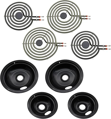 Siwdoy 318067041 318067051 Juego de bandeja de goteo de porcelana y MP22YA Electric Range Burner Element Set, compatible con Frigi-daire Ken-more