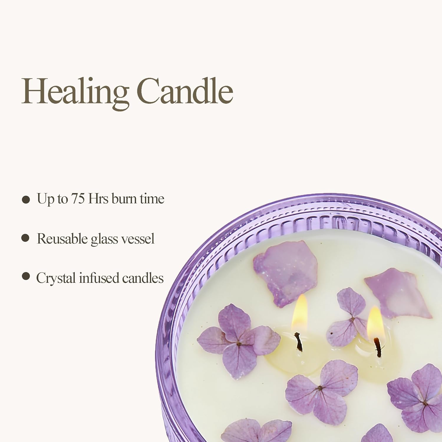 Chloefu LAN Purple Crystal Candles Lilac & Violet Candle for Home Scented, Non-Toxic, Unique Meditation Spiritual Gifts, 14 oz, Valentines Day Gifts for Her Mom Friends Wife Sister Stocking Stuffers - Image 2