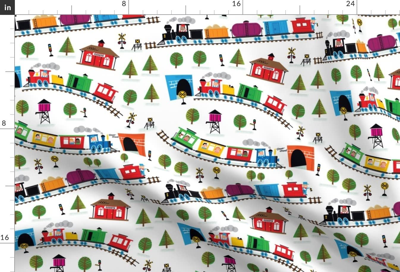 Spoonflower Fabric - Trains White Rainbow Nursery Train Railroad Boy Girl Abstract Printed on Minky Fabric by The Yard - Sewing Baby Blankets Quilt Backing Plush