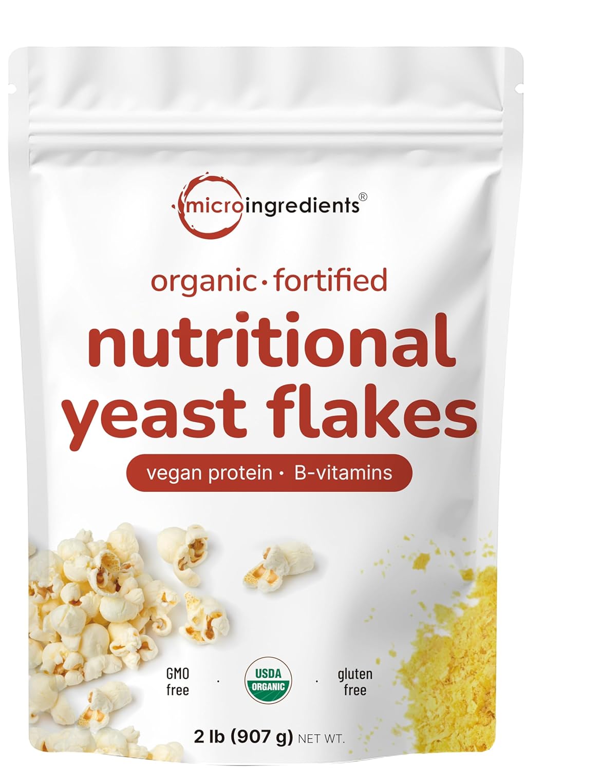 Micro Ingredients Organic Fortified Nutritional Yeast Flakes 2lb 32oz Rich in Vegan Protein B Vitamins Beta-Glucans Keto Friendly