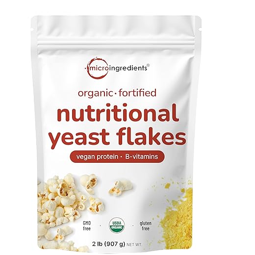 Micro Ingredients Organic Fortified Nutritional Yeast Flakes, 2lb (32oz) | Rich in Vegan Protein, B Vitamins, & Beta-Glucans | Keto Friendly, Dairy Free Cheese Substitute, Non-GMO, Gluten Free