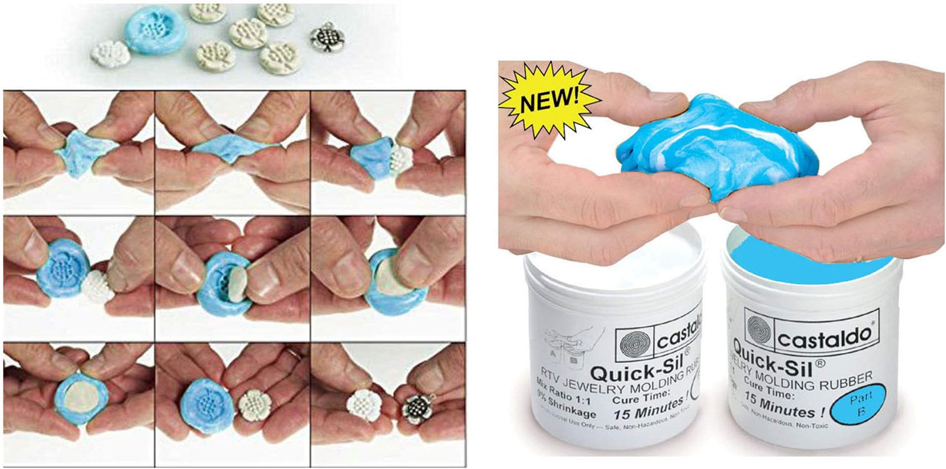 Castaldo ® QuickSil 2 Part Silicone Rubber Molding Putty - 1 kg./ 2.2 lb. kit (Soft & Flexible - Blue)