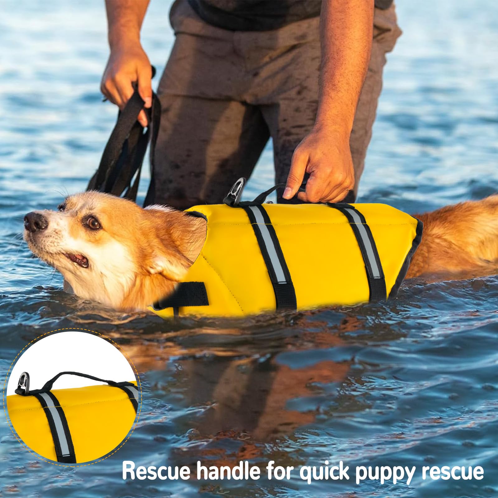 FainFun Giubbotto di Salvataggio per Cani Regolabile Galleggiante Maniglia Giallo L