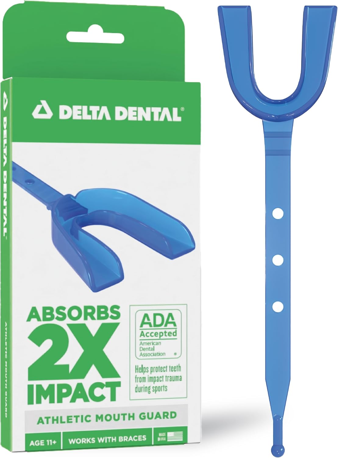 Delta Dental Strapped Mouth Guard, ADA Accepted, 2X Impact Absorption | 2X impact absorption vs standard mouthguards; works with braces; for contact sports