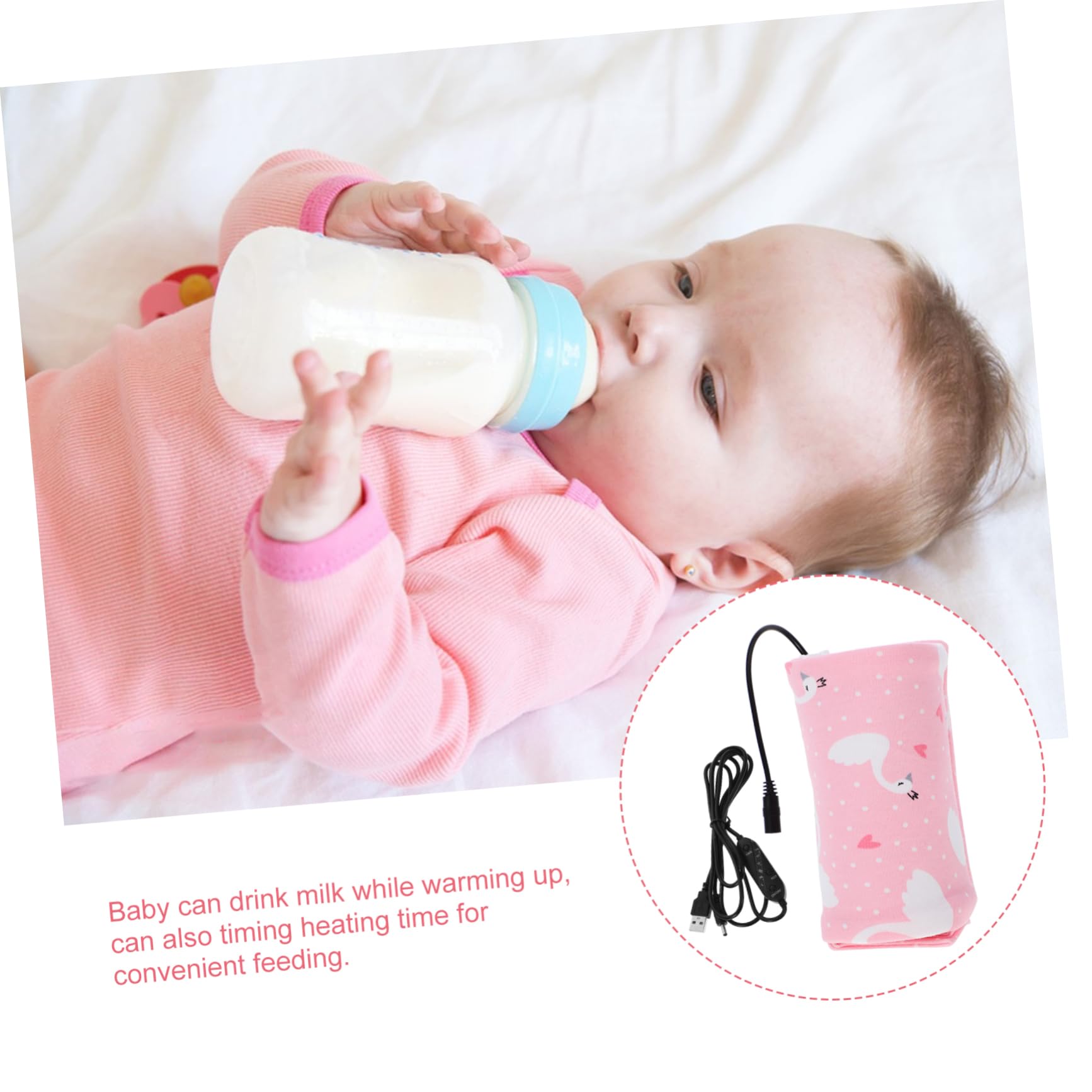 Toddmomy 3 Piezas Cubierta de Aislamiento Bolsa para biberón Mantener Caliente la Leche del bebé Cubierta aislada de biberón Bolsa de Aislamiento de calefacción USB Rosa