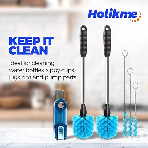 Vista 12 de Holikme 6 Pack Bottle Brush Set, 14" Long Handle Stainless Steel Bottle Cleaner Brush, 3 Straw Brushes, 3-in-1 Bottle Cleaning Brush for Water