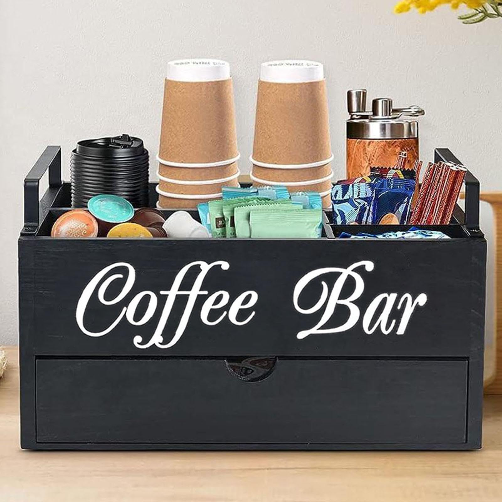 Kaffeestangen-Organizer für Arbeitsplatte, Organizer für Barzubehör, Zubehör für Kaffeestangen, rustikale Dekoration für Kaffeezubehör