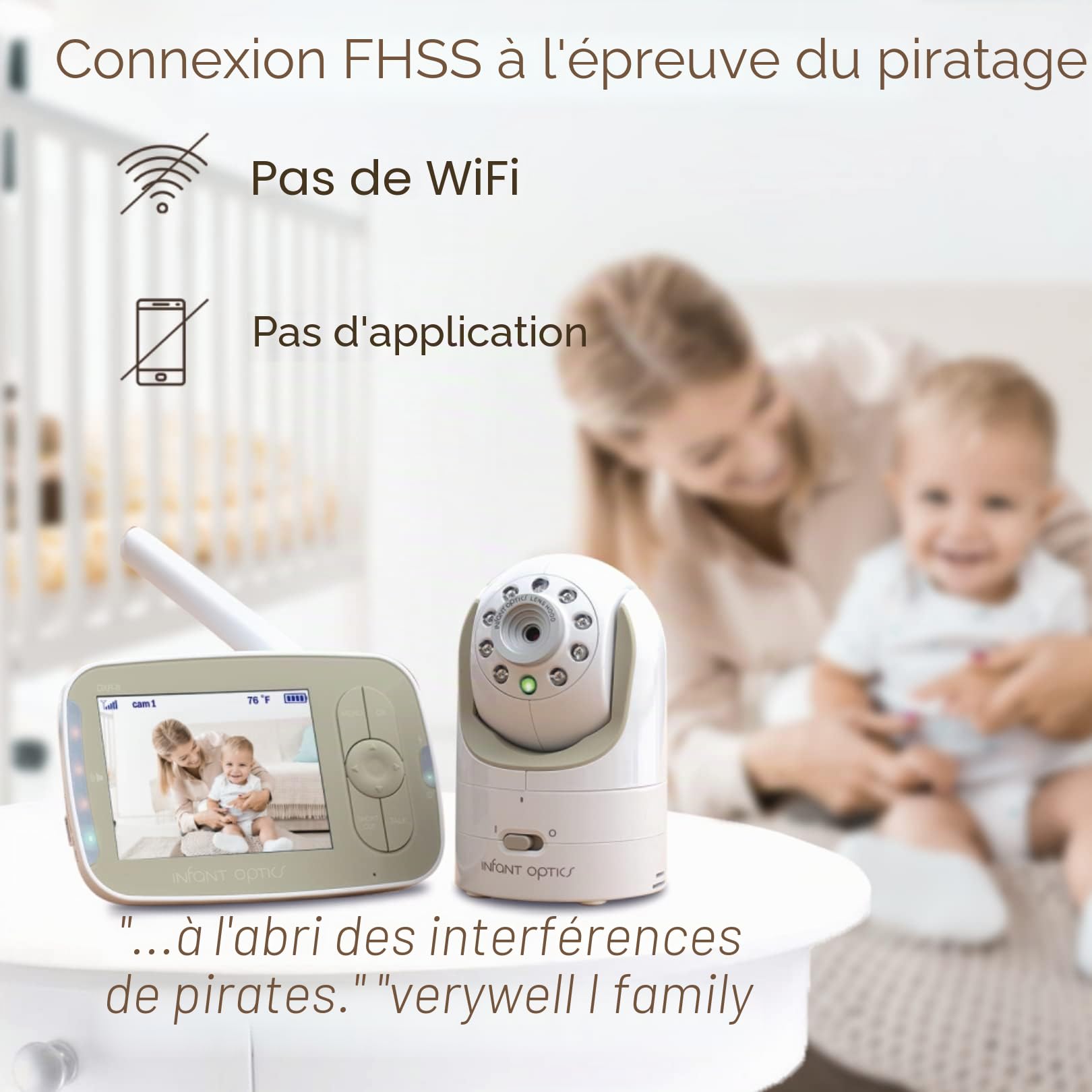 Moniteur vidéo pour bébé Infant Optics Dxr-8 avec lentille optique interchangeable, blanc/beige.