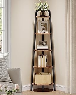 Corner Shelf, 5-Tier Ladder Corner Shelf, Ladder Bookshelf, 59.6" Tall Vertical Display Stand, Metal