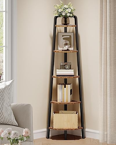 Corner Shelf, 5-Tier Ladder Corner Shelf, Ladder Bookshelf, 59.6" Tall