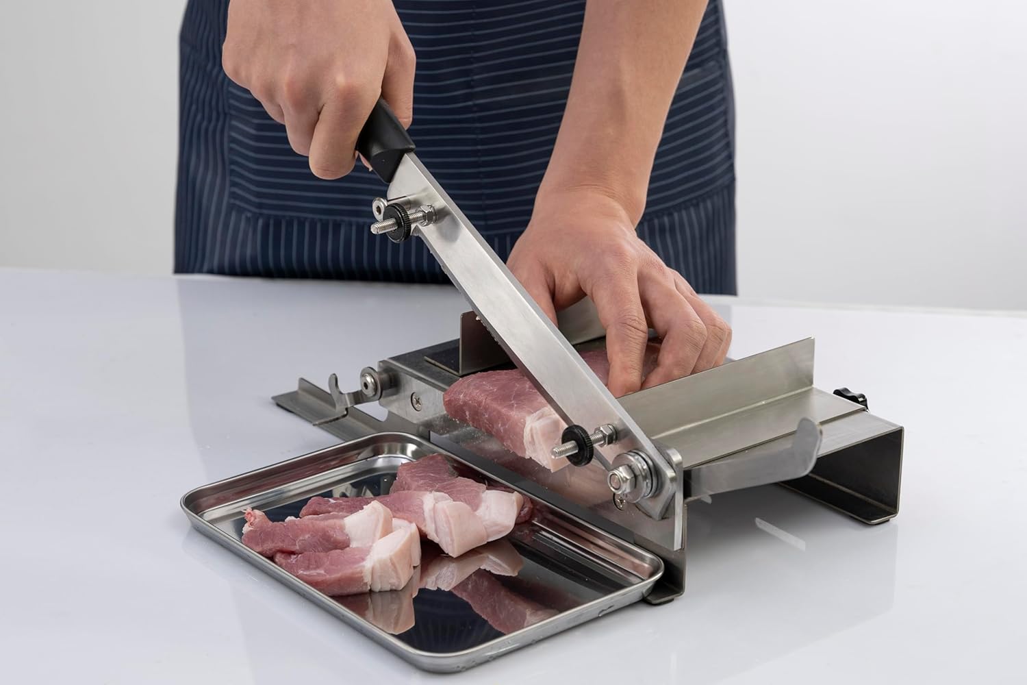 10inch Manual Meat Slicer - Heavy Duty Slicing Machine for Deli, Home, n BBQ - Frozen Meat Cleaver Knife Quick Prepare Ham, Bacon, Veggies, Herb, Root, Ginseng, Fish, Cheese, Ribs n Beef Jerky
