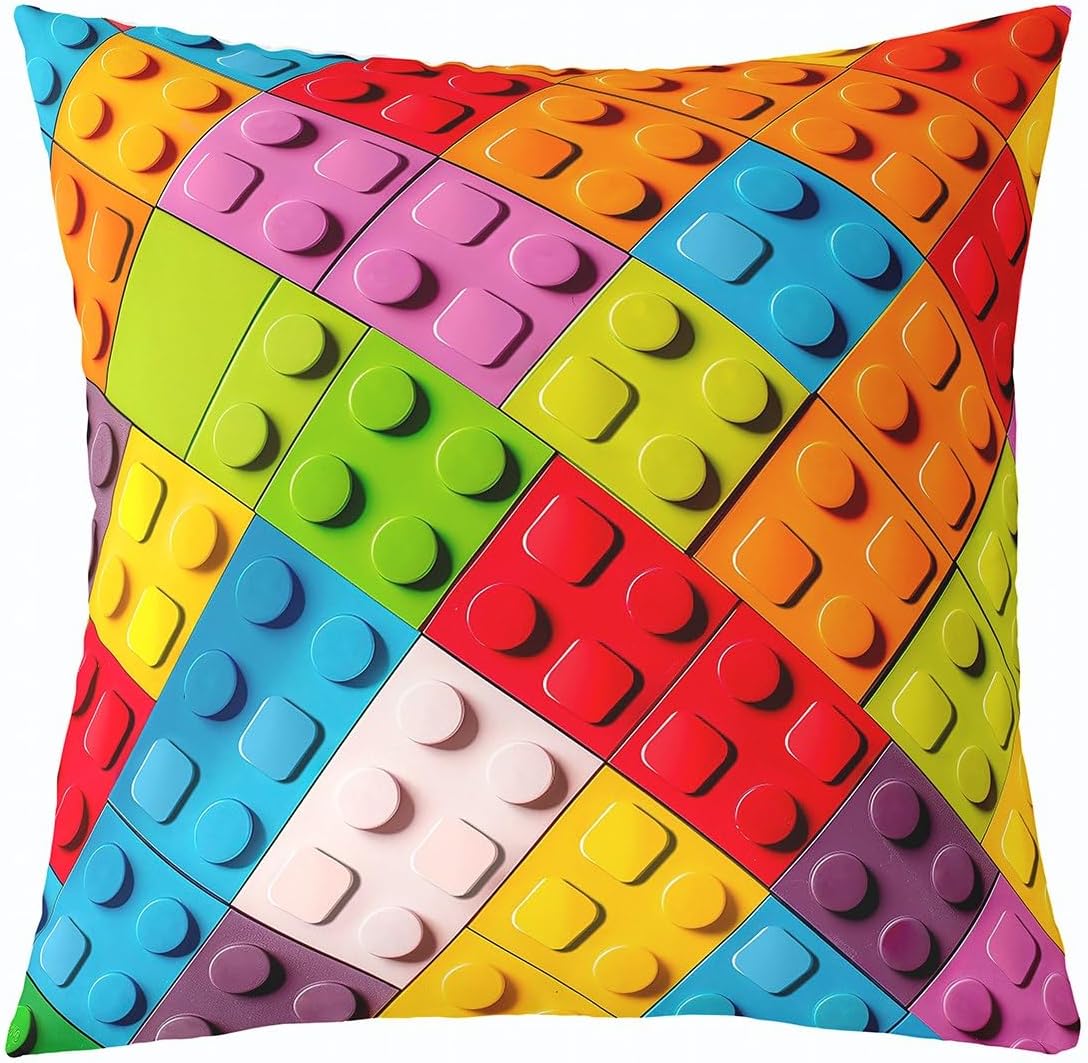 Feelyou Brick Square Cushion Covers Set of 1 Building Blocks Reversible Throw Pillow Covers Pillow Covers Home Decor 24 x 24-Inch Colorful