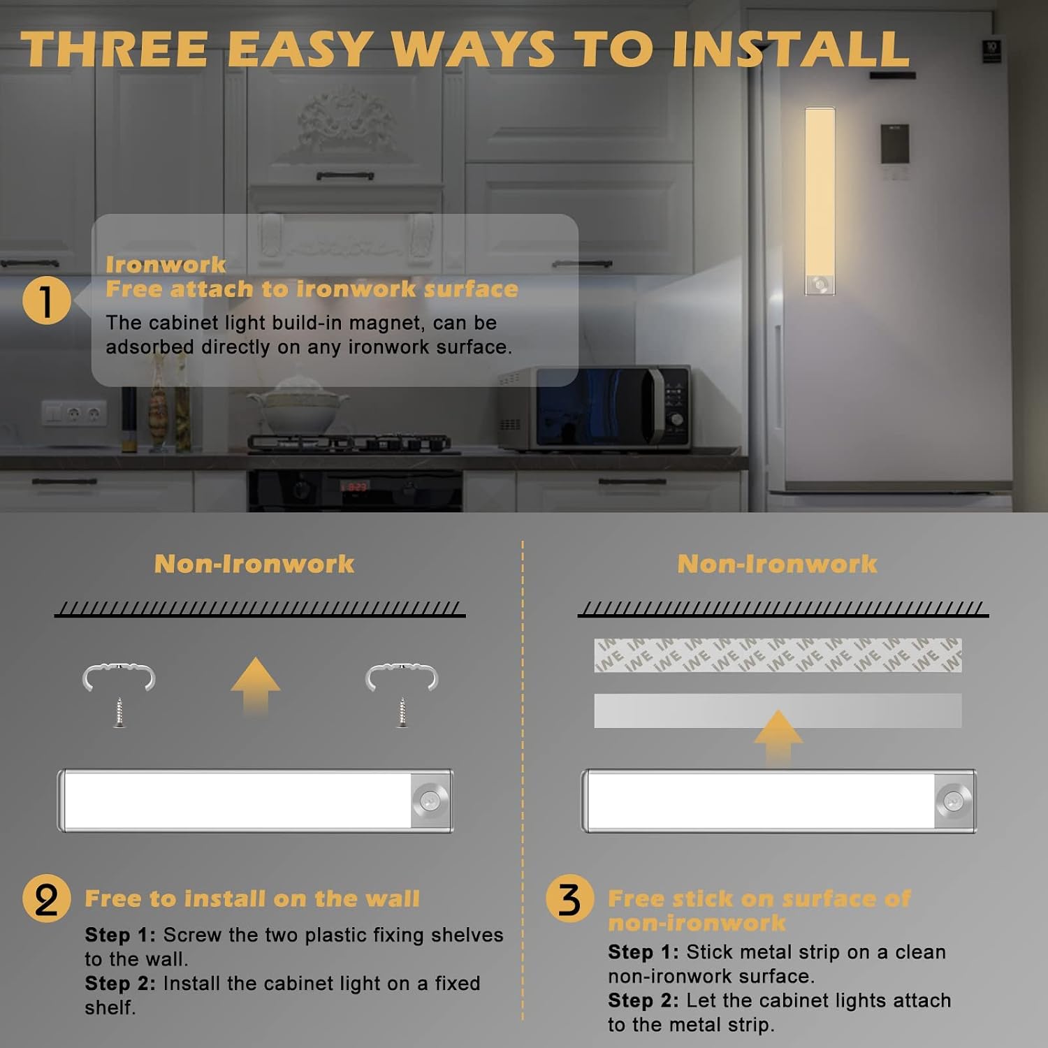 15.7 Inches Motion Sensor Under Cabinet Lights Wireless, 120 LED Under Counter Light for Kitchen, LED Under Cabinet Lighting, Closet Light Motion Sensored, Motion Sensor Light Indoor（1 Pack）
