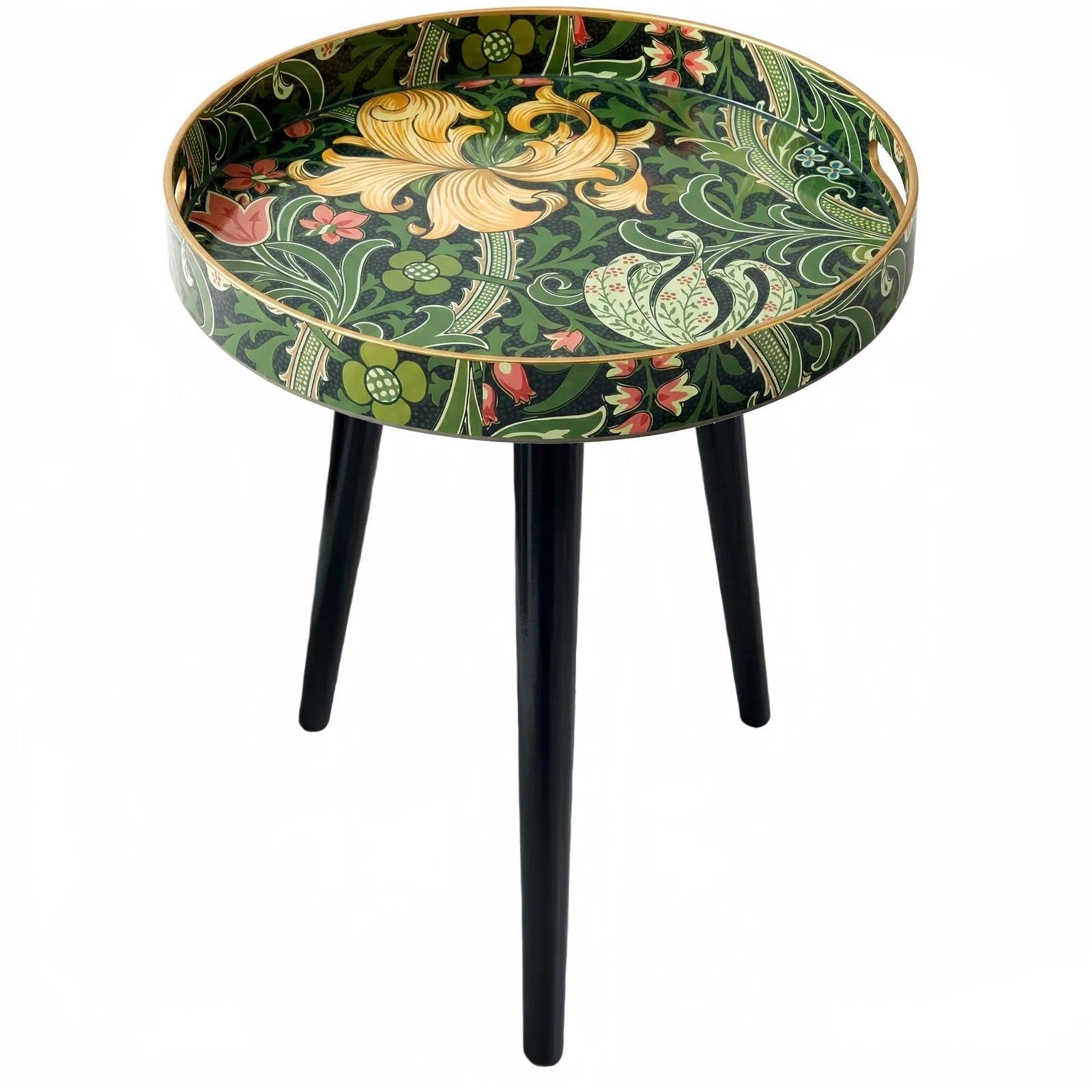 Simmer Stone Round Indoor Side Tables with Detachable Wooden 3 Legs, Versatile Tray Table, Perfect For Round Coffee Table Tea, Relaxation Time 17.7 Inch (Green Morris) — image 1