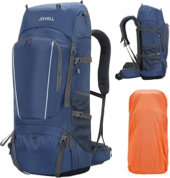 Hiking Backpack for Men Women, Large Capacity Durable Trekking Backpack with Rain Cover, Waterproof Lightweight Camping Backpack for Backpacking Travel Mountaineering Deep Blue
