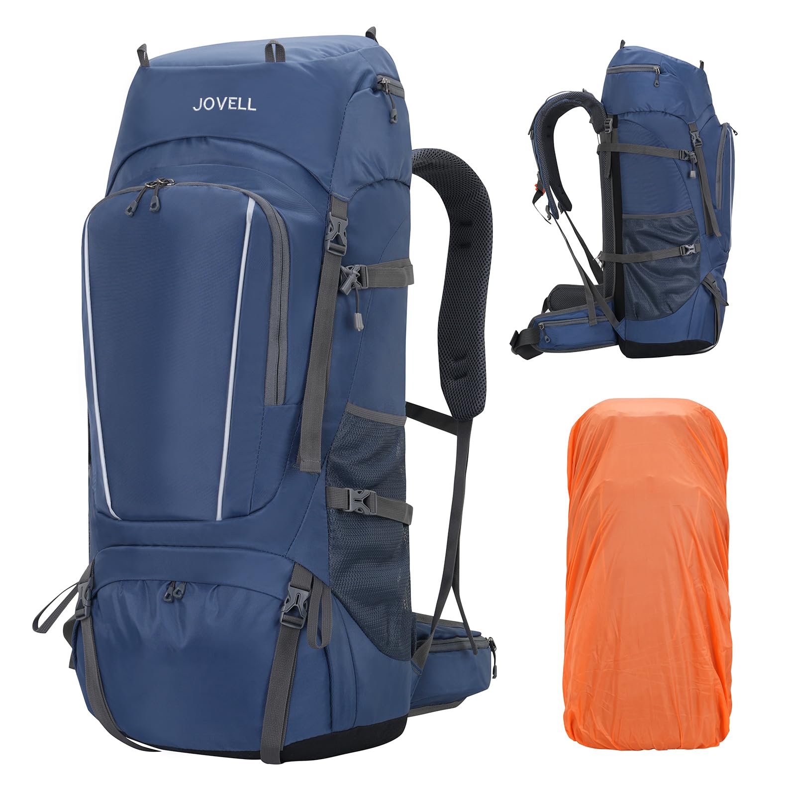 JOVELL 70L Zaino da Escursionismo con Copripioggia, Pacchetto da Viaggio e Campeggio per Sport all'Aria Aperta, Arrampicata, Touring ed Escursionismo, Bagaglio da Zaino per Uomini e Donne (Blu)