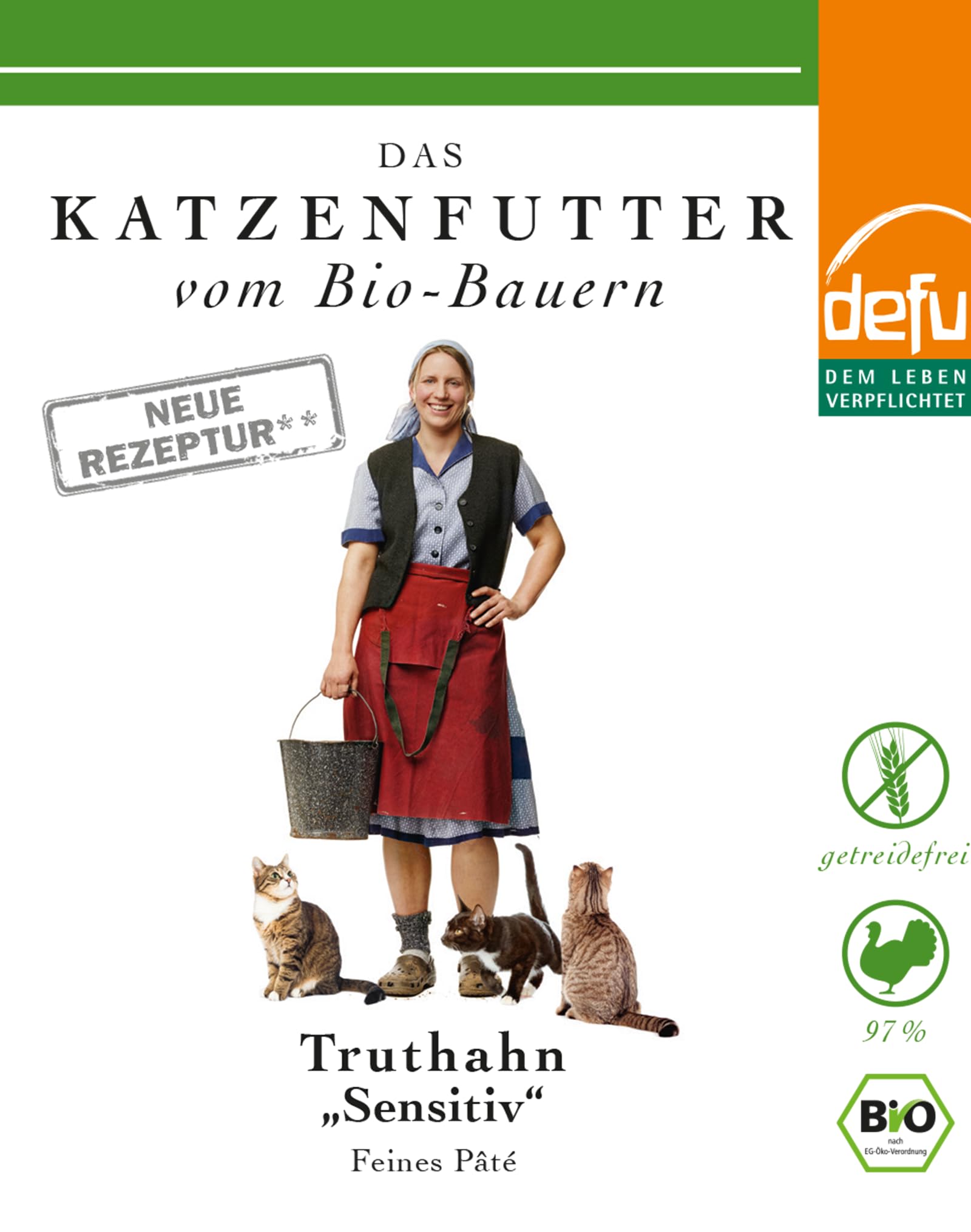 defu Katzenfutter | 12 x 400 g | Bio Truthahn Sensitiv | Getreidefreies Premium Bio Nassfutter Menü | Alleinfuttermittel für Katzen
