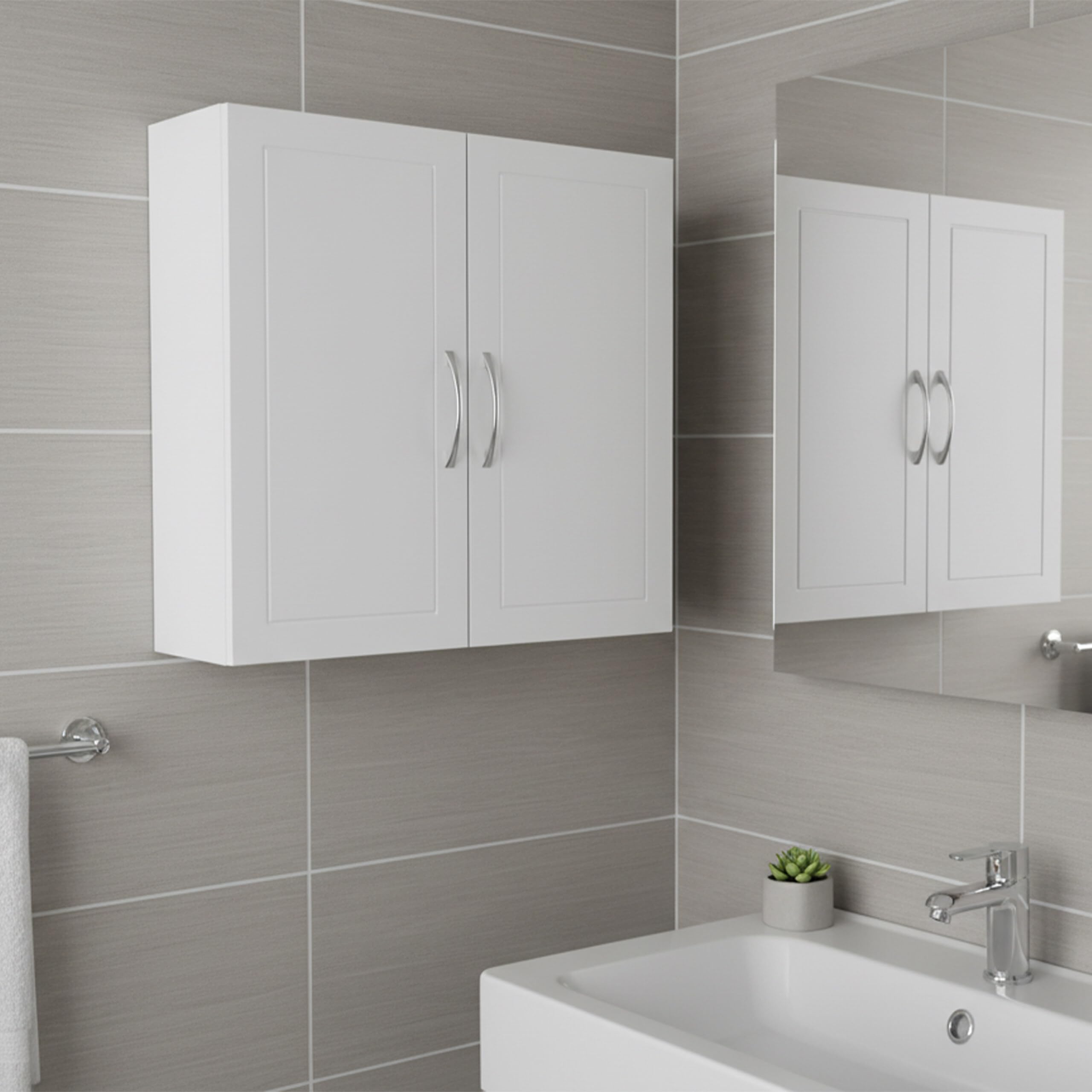Relaxdays Hängeschrank Bad, 2 verstellbare Einlegeböden, weiß/Silber