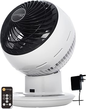 Iris Ohyama Woozoo Table Fan, Covers Rooms up to 43m , Multi-Directional Oscillation, Remote Control, Quiet 35dB, Portable, 10 Speed Settings, Timer, Desk Fan, For Bedroom & Office, White, PCF-SDC15T