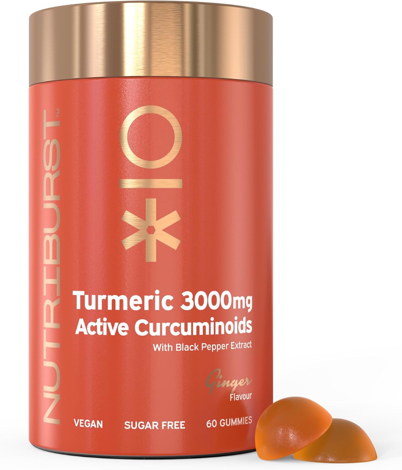 Nutriburst Turmeric Curcumin with Black Pepper Extract – Powerful Antioxidants & Anti-inflammatory, Supports Joint & Muscle Health – Vegan, Sugar Free – 60 Ginger Gummies – 1 Month Supply
