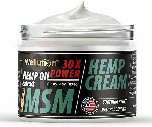 WELLUTION Crema de cáñamo con MSM, extracto de aceite de cáñamo totalmente natural, loción de masaje extra fuerte con árnica, vitaminas E y A, 4