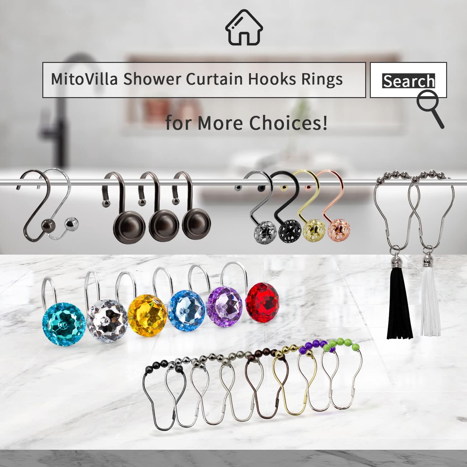 MitoVilla Teal Blue Shower Curtain Hooks Rings, Durable Metal Shower Hooks for Turquoise Shower Curtain Liner, Aqua Rust Proof Shower Rings for Curtain and Bathroom Shower Rod, 12 Pack Bathroom Set
