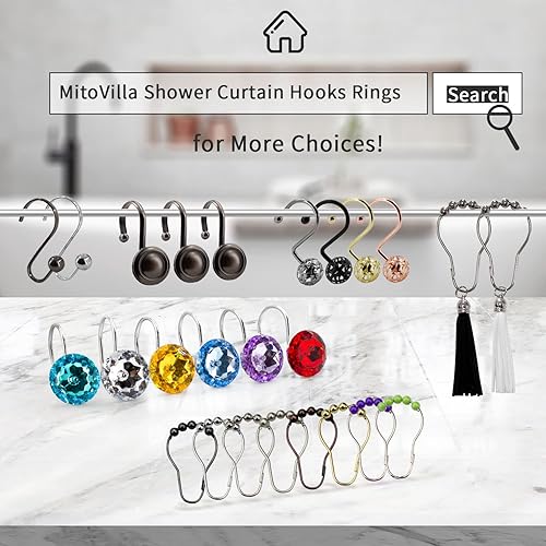 Miniatura 7 de MitoVilla Anillos de ganchos negros para cortina de ducha, ganchos de ducha de metal para cortina de ducha y forro, anillos de ducha a prueba de