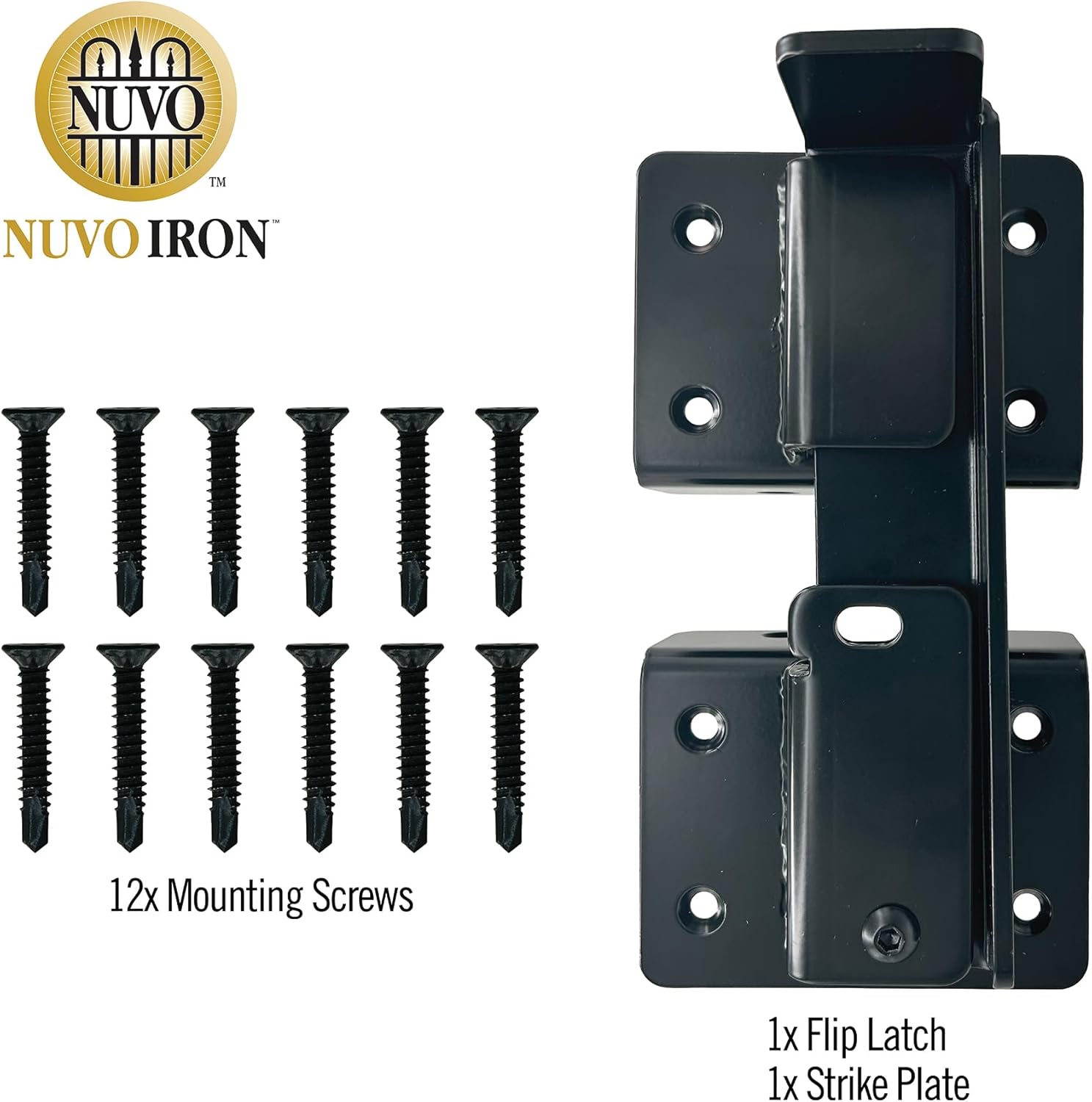 Nuvo Iron UGFL Ultra Strength Gate Flip Latch (12 pcs), Black