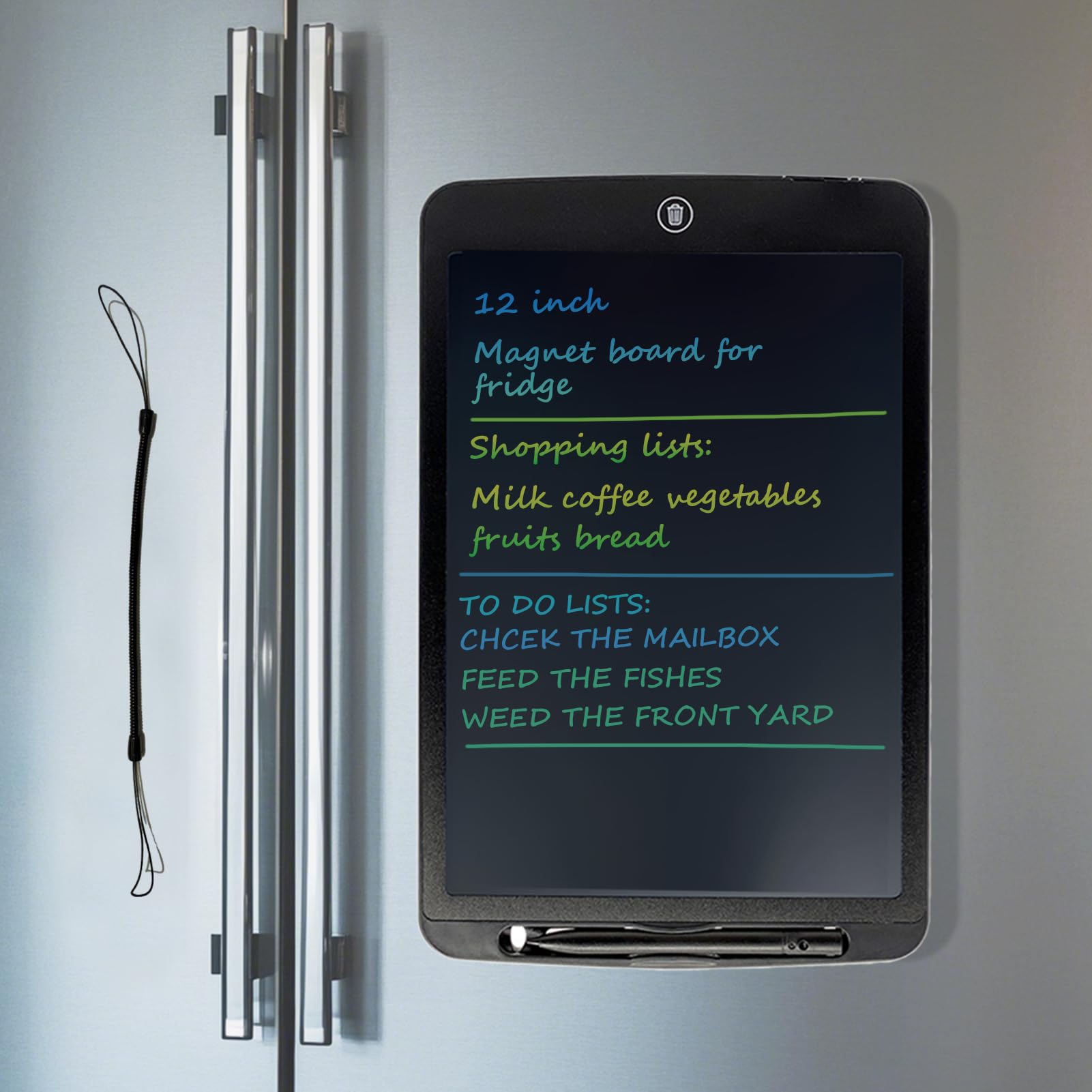 Magnetic Whiteboard for Fridge, 11”×7.3” Dry Erase Board for Refrigerator, Magnet LCD Writing Tablet Small Grocery Shopping to Do List Note Pad with One-Click Erase, Writing Pen, Pen String (Black)