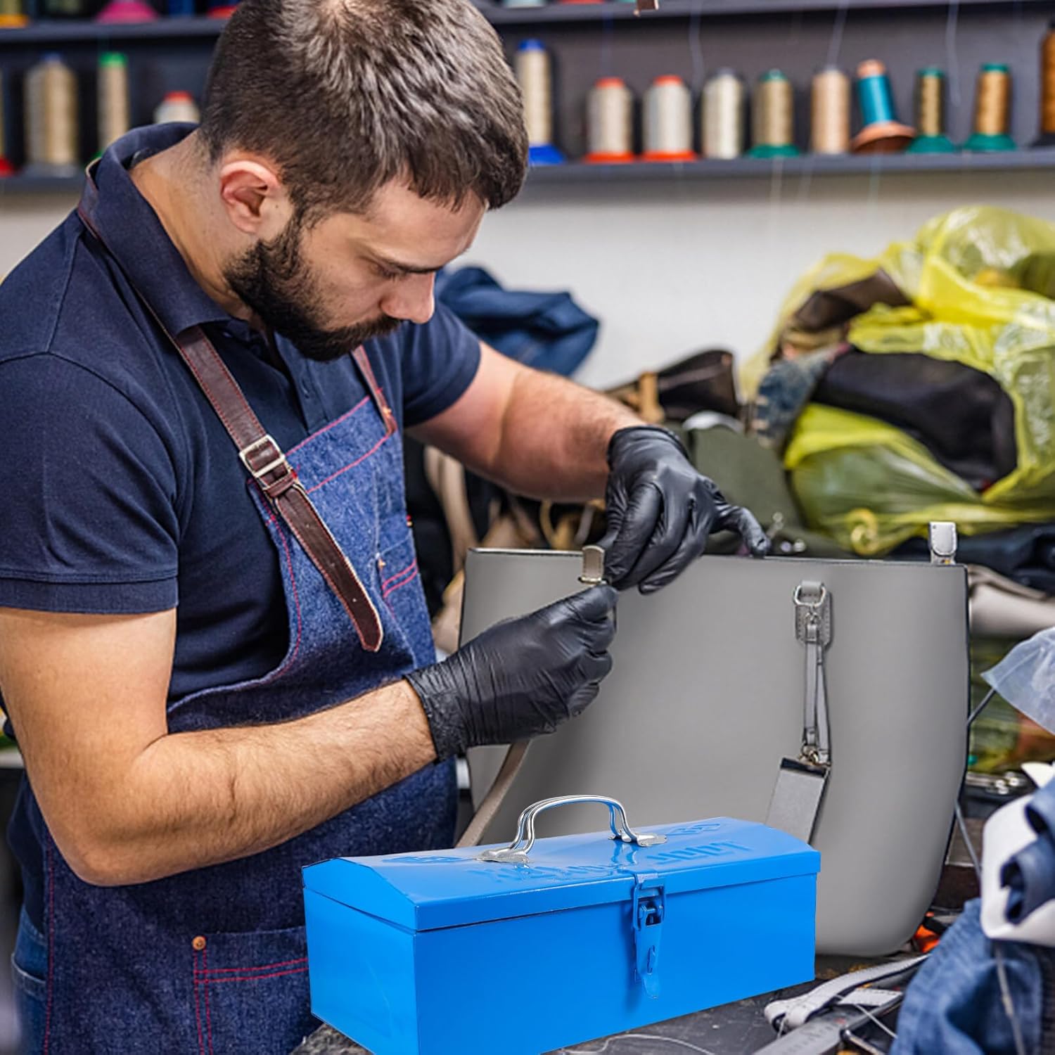 Mechanics Tool Box with Latch Car Trunk Tool Storage Case Tools Organizer for Repair Maintenance Steel Construction Portable Tool Case