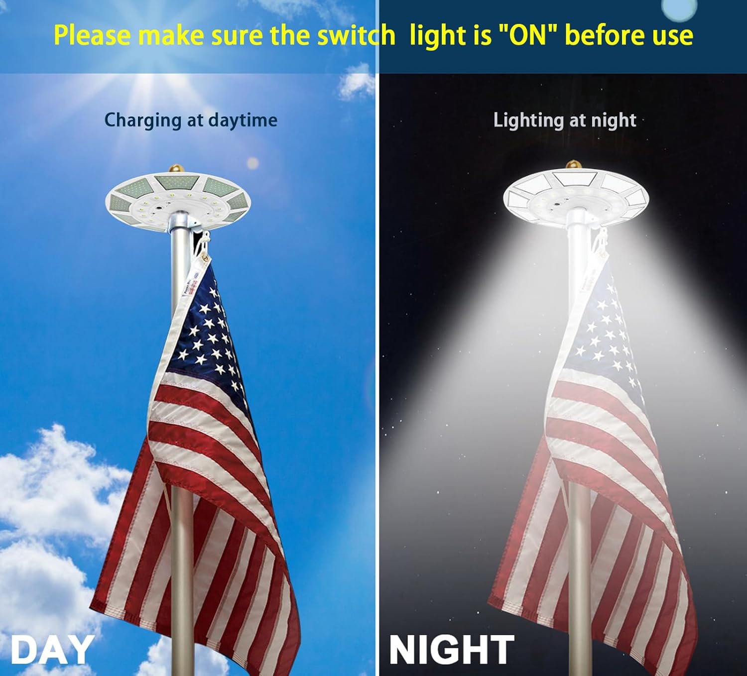 Solar Flag Pole Light, 266 LEDs Flag Pole Light Solar Powered, 4200 Lumens 12000mAh Up to 16 Hrs, Brightess Flagpole Light, Waterproof Dusk to Dawn for Most 15 to 25 Ft In-Ground Flagpoles