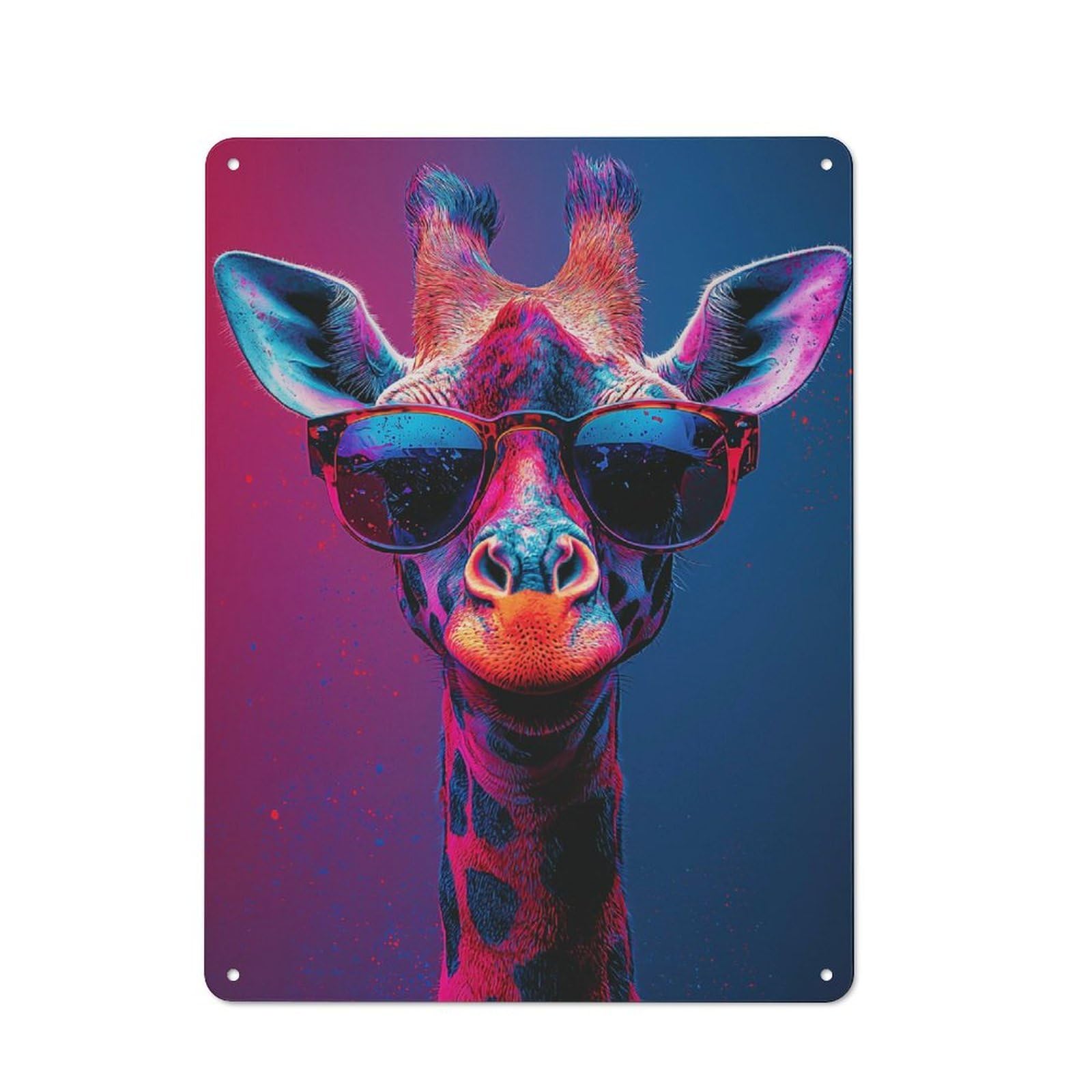 Junmoney Cool Vibrant Neon Giraffe Portrait Retro Tin Sign 40X30cm For Garden Room Or Summerhouse, A Housewarming Gift For Garden Room Decor Fans